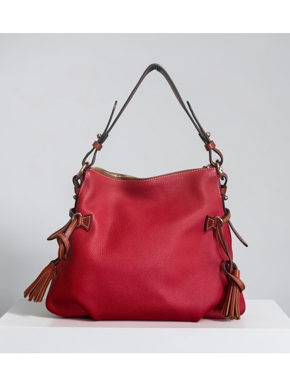 NWOT Authentic Dooney & Bourke Coral Red Leather Tassel Shoulder Hobo Bag - Picture 4 of 15